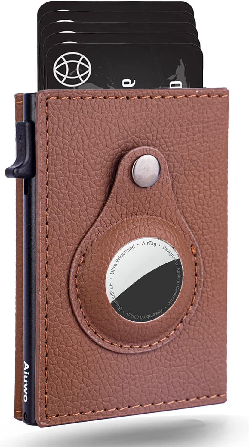 Aiuwo Mens Slim Wallet with Money Clip RFID Blocking Credit Card Holder Minimalist Wallet for Men with Gift Box  Aiuwo Lichee Brown for Airtag  