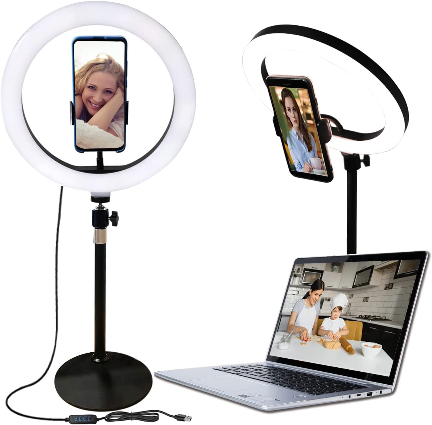 10" Desktop Ring Light with Stand and Phone Holder, Selfie Computer LED Circle Light with 3 Light Modes, for Zoom Meetings Calls Online Video  tenwei   