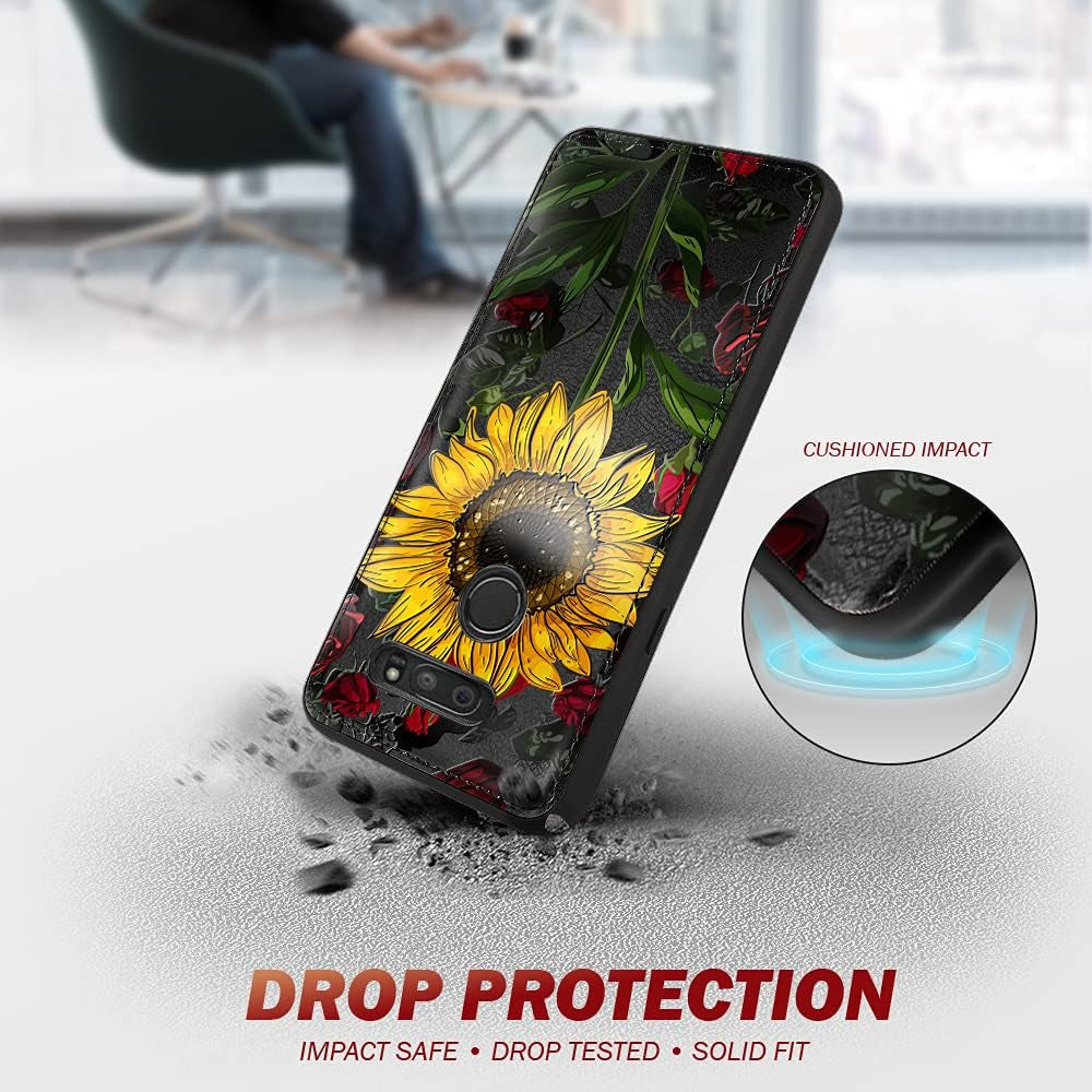 Shields up LG G8 Thinq Wallet Case, LG G8 Case, [Detachable] Magnetic Wallet Case with Card Slots & Wrist Strap for Girls/Women, [Vegan Leather] Cover for LG G8 Thinq - Rose Flower/Sunflower  Shields Up inc   