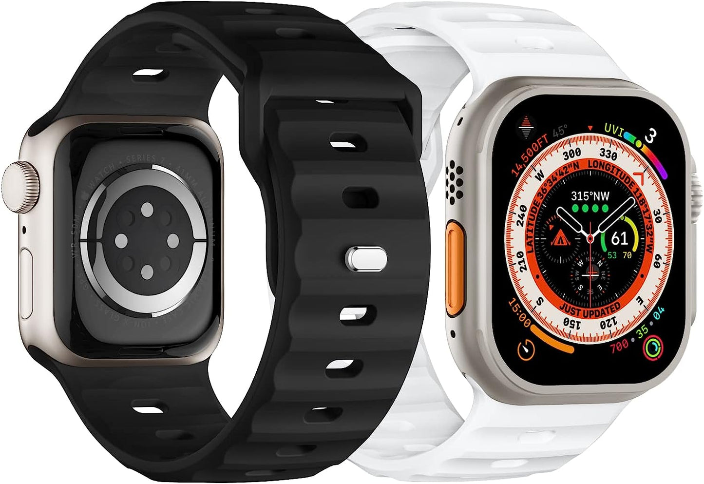 Sport Bands Compatible with Apple Watch Ultra Band 49Mm 45Mm 44Mm 42Mm for Men, Soft Silicone Wristbands Waterproof Replacement Strap for Iwatch Series 8 7 6 5 SE Ultra, 2 Packs  Suitisbest Black/White 49mm/45mm/44mm/42mm Large 
