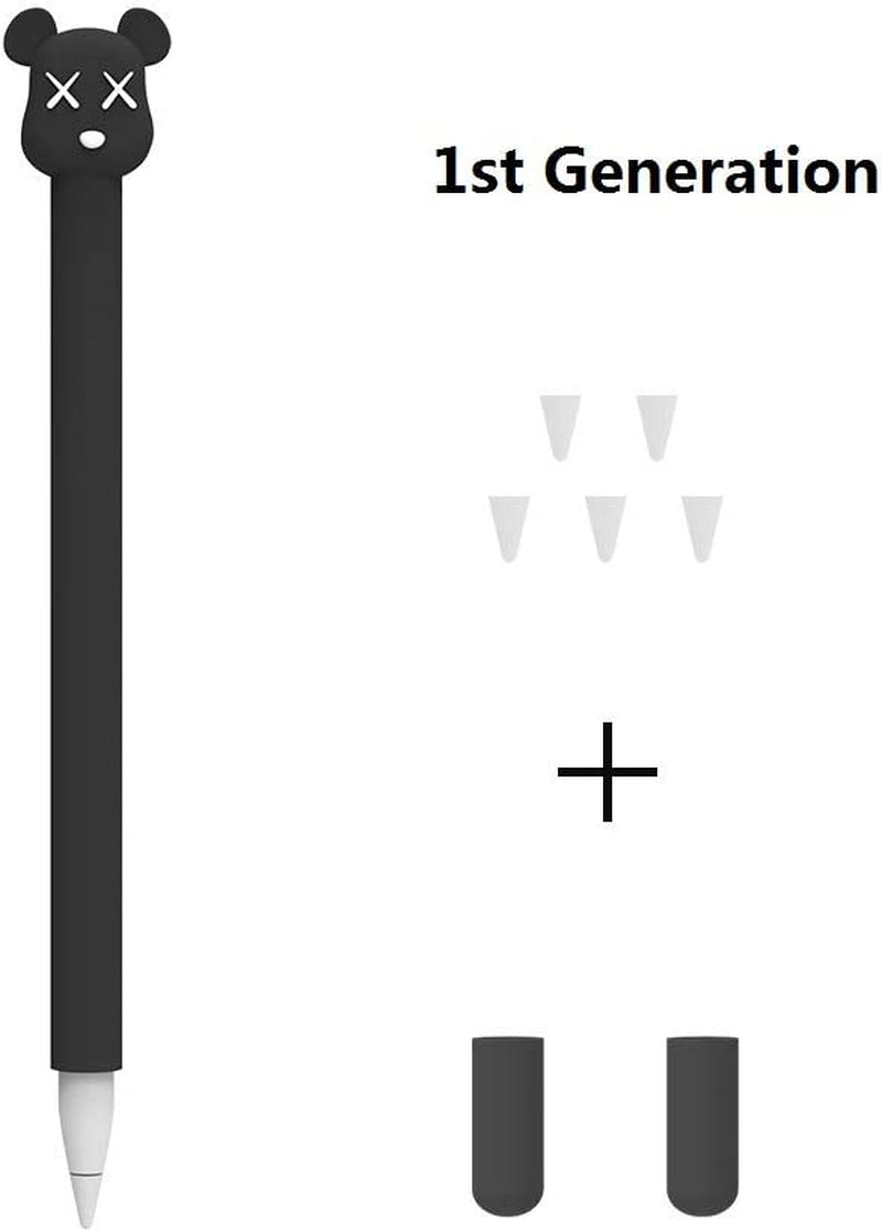 Love Mei Apple Pencil Silicone Sleeve for 2Nd Generation Holder Protective Skin Cover Case and Nib Cover Non-Slip Smooth Grip Cute Bear Accessories with Pencil Tip Cover for Ipad (2Nd Black)  LOVE MEI   