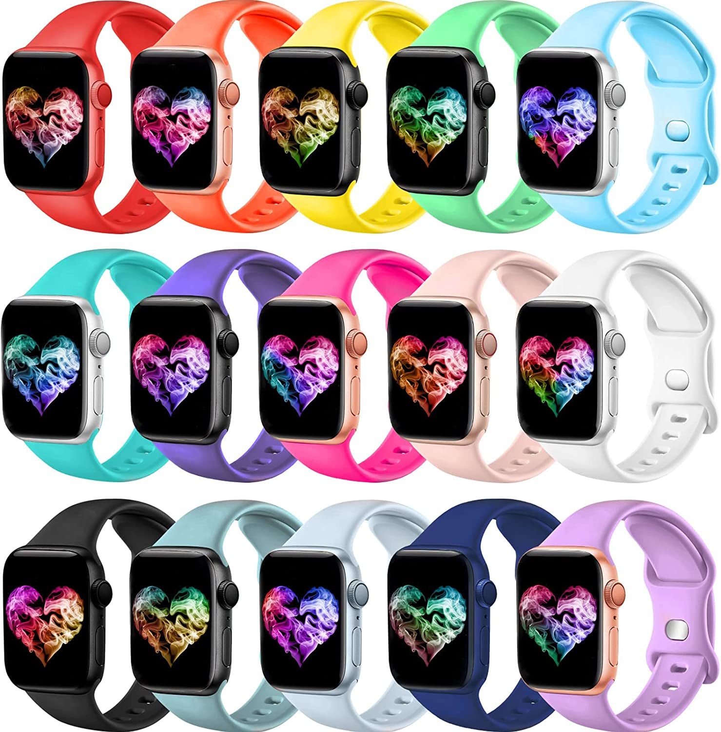 15Pack Watch Bands Compatible for Apple Watch Band 38Mm 40Mm 42Mm 44Mm 45Mm 49Mm Women Men, Soft Silicone Sport Band Strap for Iwatch Bands Series Ultra 8 7 6 5 4 3 2 1 SE  Topokiyu   