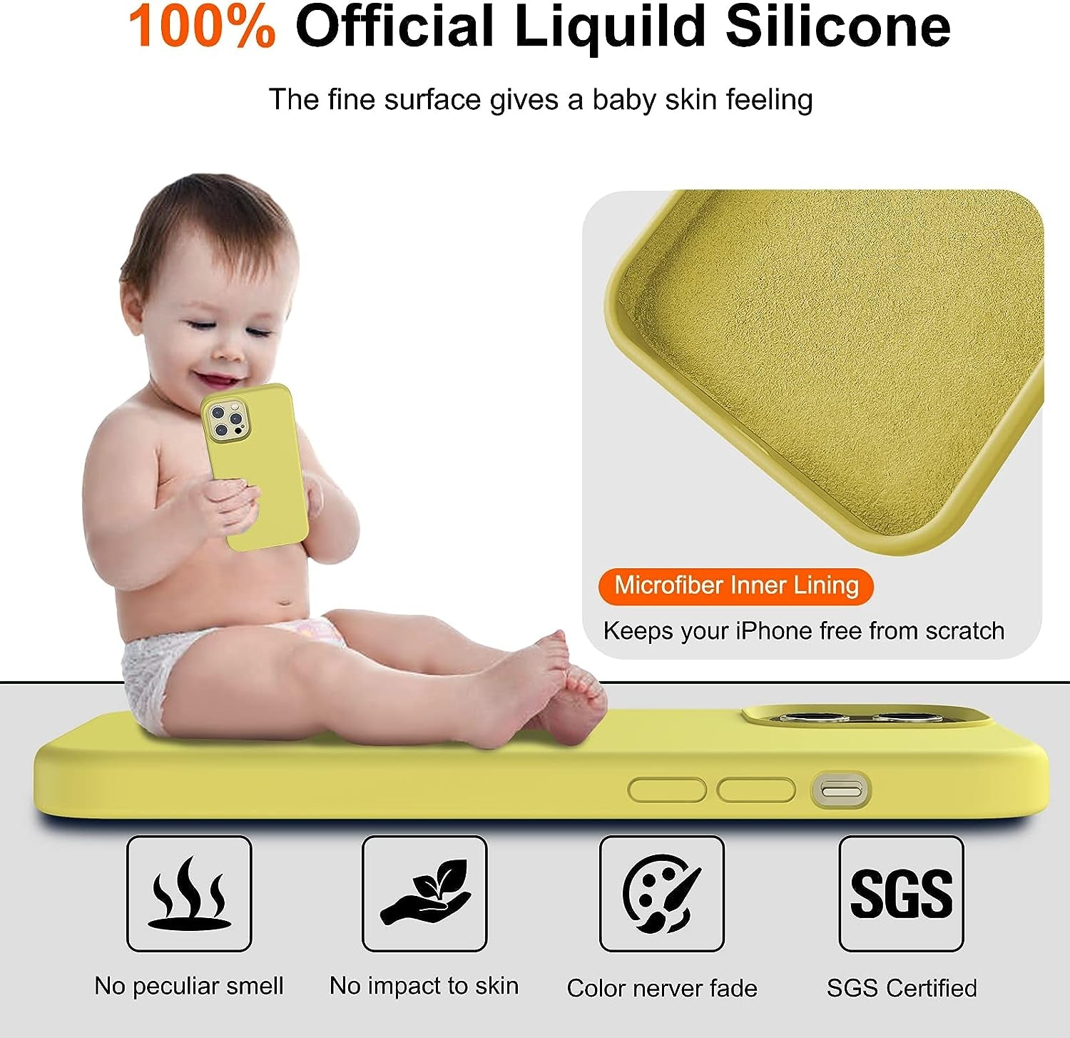 Uyiton [5 In1] Liquid Silicone Iphone 12 Pro Max Case, [Drop Protection] [Full Covered] Shockproof Slim Thin Cover with Microfiber Lining, with 2Xscreen Protector +2Xcamera Lens Protector-Yellow  Uyiton   