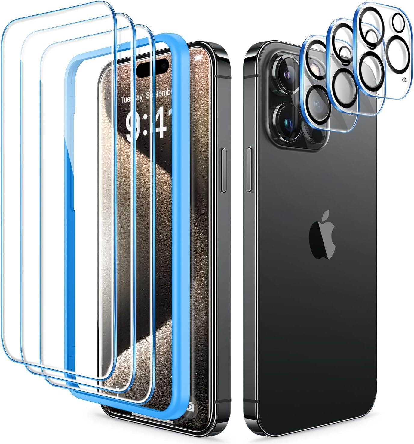 CANSHN 3 Pack Screen Protector for Iphone 11 [6.1 Inch] + 3 Pack Tempered Glass Camera Lens Protector with Easy Installation Frame, Anti-Scratch, Case Friendly, 9H Hardness, HD Clear Film [6 Pack]  CANSHN Iphone 15 Pro 6.1 Inch  