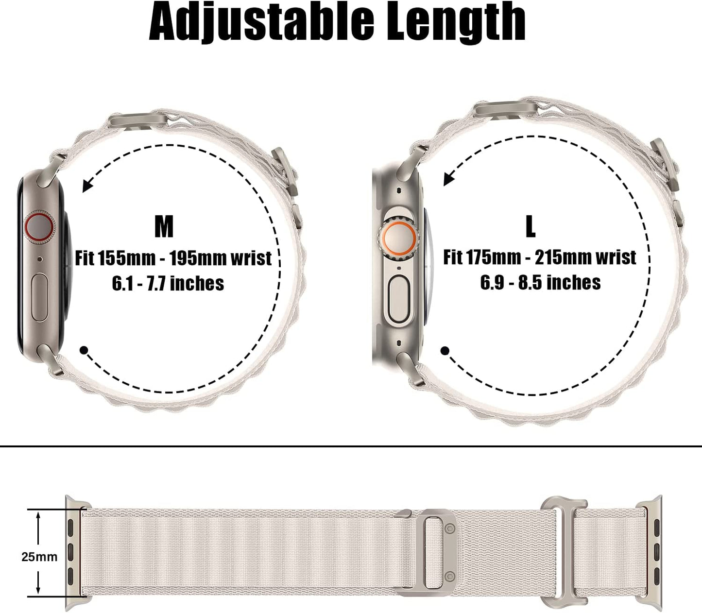 HITZEE Compatible with Apple Watch Band 49Mm 45Mm 44Mm 42Mm, Nylon Braided Loop Bands Adjustable Sport Strap Designed for Apple Watch Ultra Series 8 7 SE 6 5 4 3 2 1, Starlight, L  HITZEE   