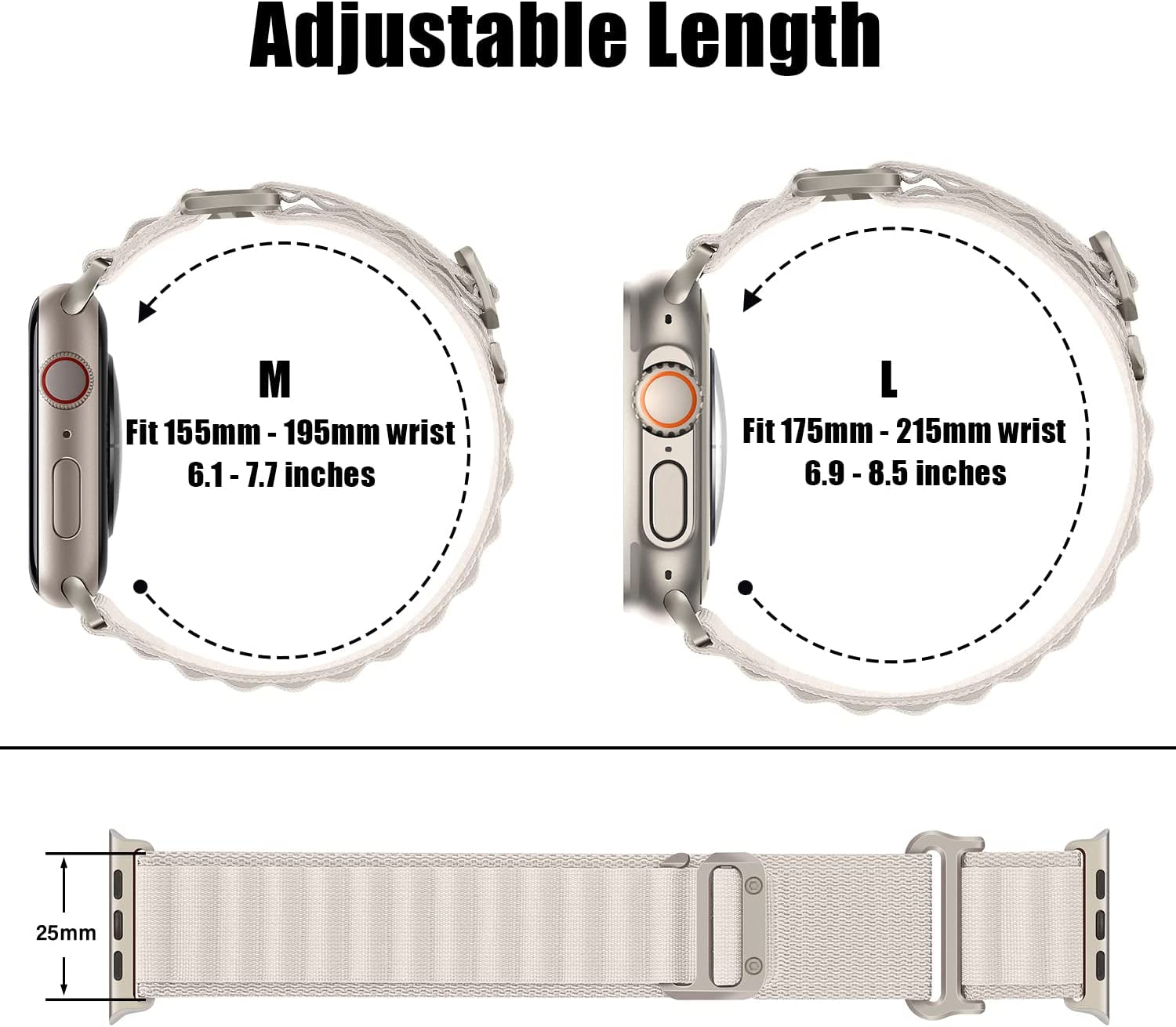 HITZEE Compatible with Apple Watch Band 49Mm 45Mm 44Mm 42Mm, Nylon Braided Loop Bands Adjustable Sport Strap Designed for Apple Watch Ultra Series 8 7 SE 6 5 4 3 2 1, Starlight, L  HITZEE   