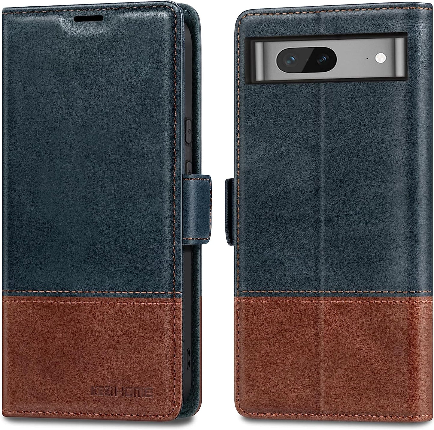 Kezihome Case for Google Pixel 7A, Genuine Leather Wallet Case with Card Holder [RFID Blocking] Kickstand Flip Protective Heavy Duty Phone Cover for Google Pixel 7A 5G 2023 (Red/Brown)  KEZiHOME Retro Blue Google Pixel 7 