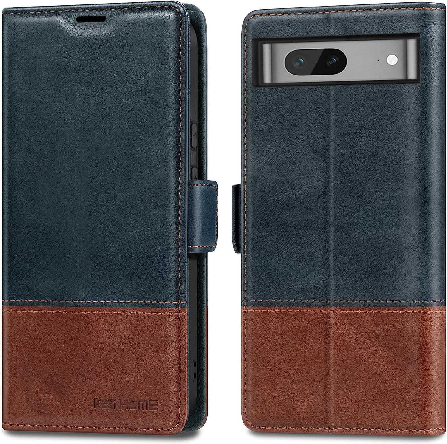 Kezihome Case for Google Pixel 7A, Genuine Leather Wallet Case with Card Holder [RFID Blocking] Kickstand Flip Protective Heavy Duty Phone Cover for Google Pixel 7A 5G 2023 (Red/Brown)  KEZiHOME Retro Blue Google Pixel 7 