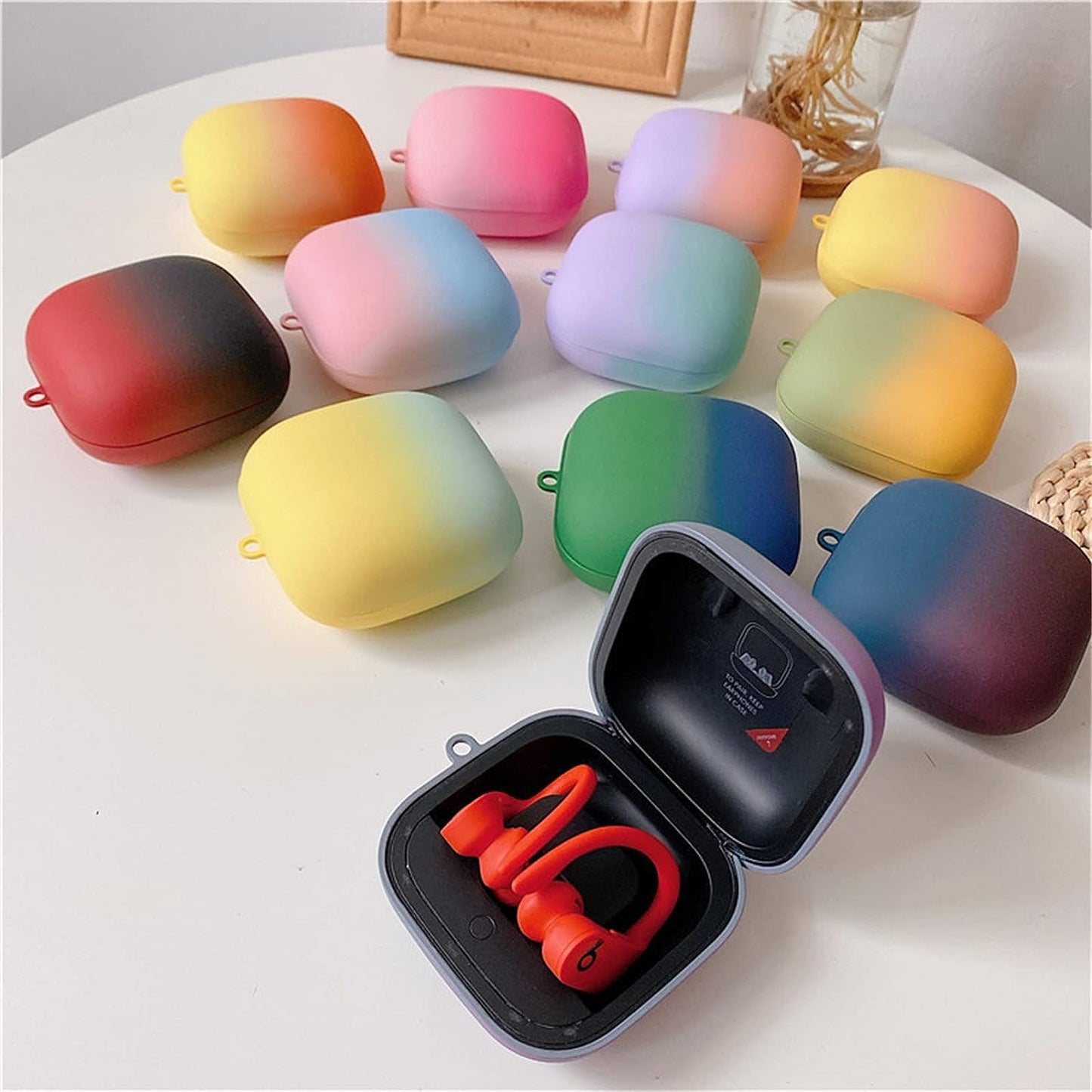 SKPY for Powerbeats Pro Case, Hard PC Shell Gradient Cute Shockproof Protective Case for Powerbeats Pro with Keychain for Boys Girls Teens Kids  SKPY   