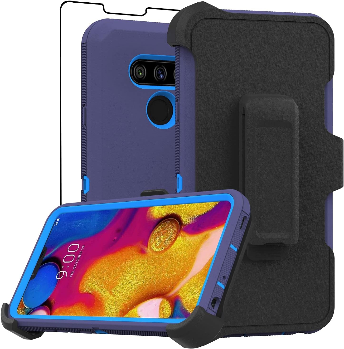 Stroson Compatible with LG V40 Thinq Case, LG V40 Case, with Screen Protector Kickstand Holder Shockproof Protective Phone Case Hard Shell Full Body Defender Cover for LG V40 Thinq (Red/Black)  Stroson Navy  
