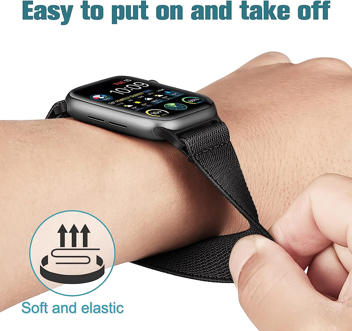 Fintie 2 Pack Stretchy Nylon Solo Loop Bands Compatible with Apple Watch 38Mm 40Mm 41Mm Iwatch Ultra SE2 SE Series 8 7 6 5 4 3 2 1, Adjustable Elastic Band Replacement Wristband Strap  Fintie   