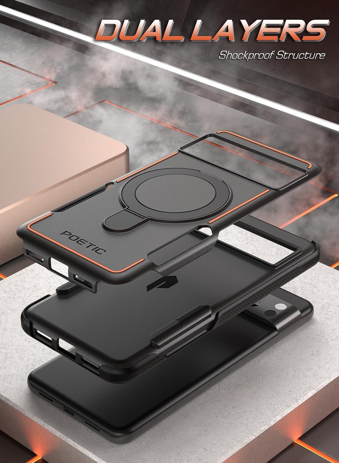 Poetic Neon Magpro Case Designed for Google Pixel 8 Pro 5G 6.7 Inch,[Compatible with Magsafe] Dual Layer Heavy Duty Tough Rugged Shockprotective New Cover, Magnetic Ring Stand, Black  Poetic   