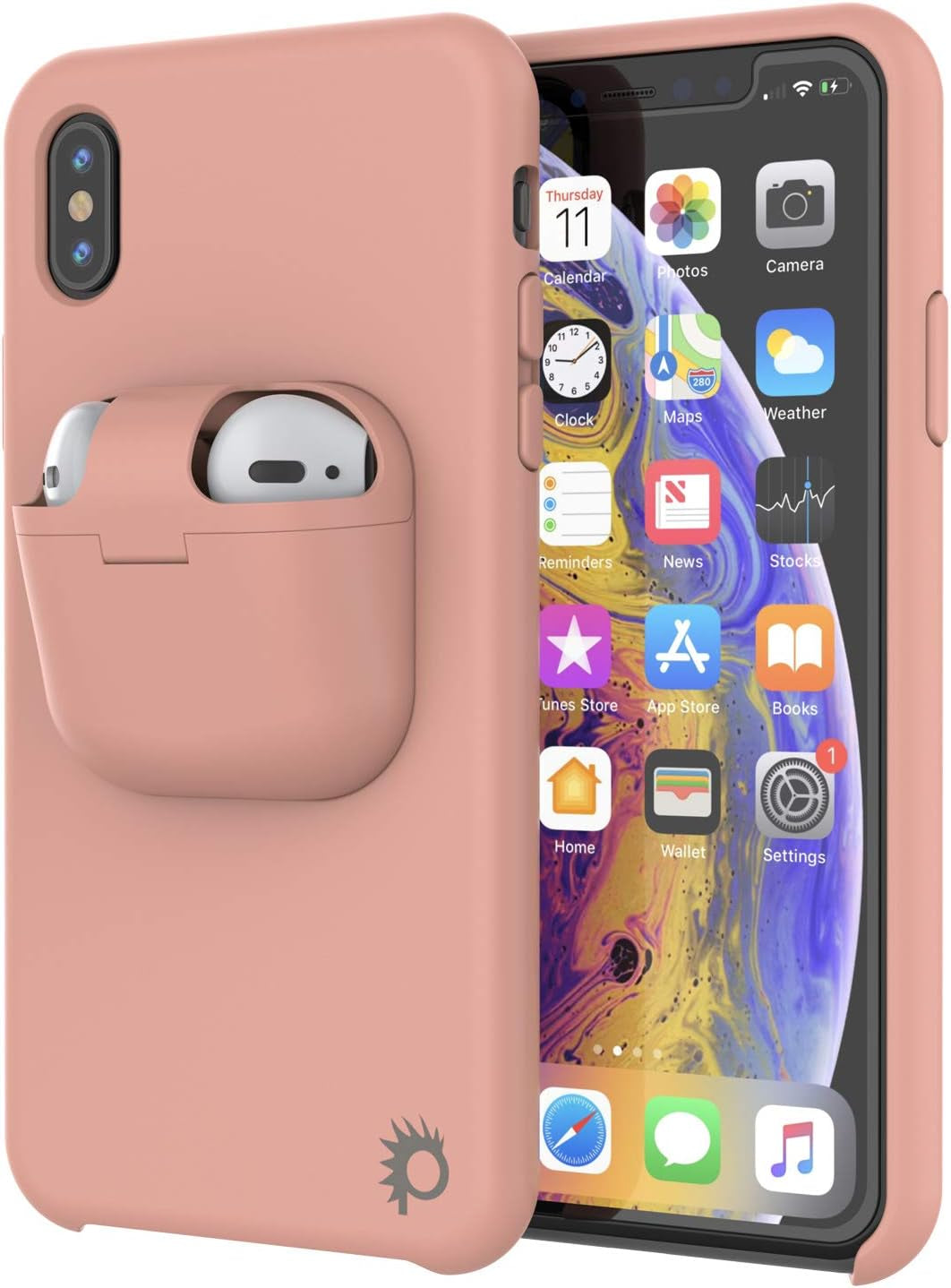 Punkcase Iphone Xs Max Airpods Case Holder (Centerpods Series) | Slim & Durable 2 in 1 Cover Designed for Iphone Xs Max (6.5") | Protects Your Phone & Stores Your Airpods Gen. 1 & 2 [White]  punkcase Pink  