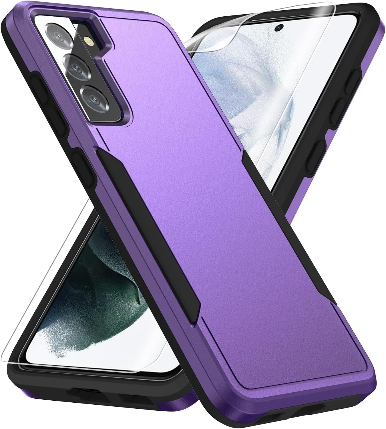 For Samsung Galaxy S21 Case, Galaxy S21 Case with HD Screen Protector [Military Grade Drop Tested] Heavy-Duty Tough Rugged Shockproof Protective Case for S21, Green  BOYOSS Purple  
