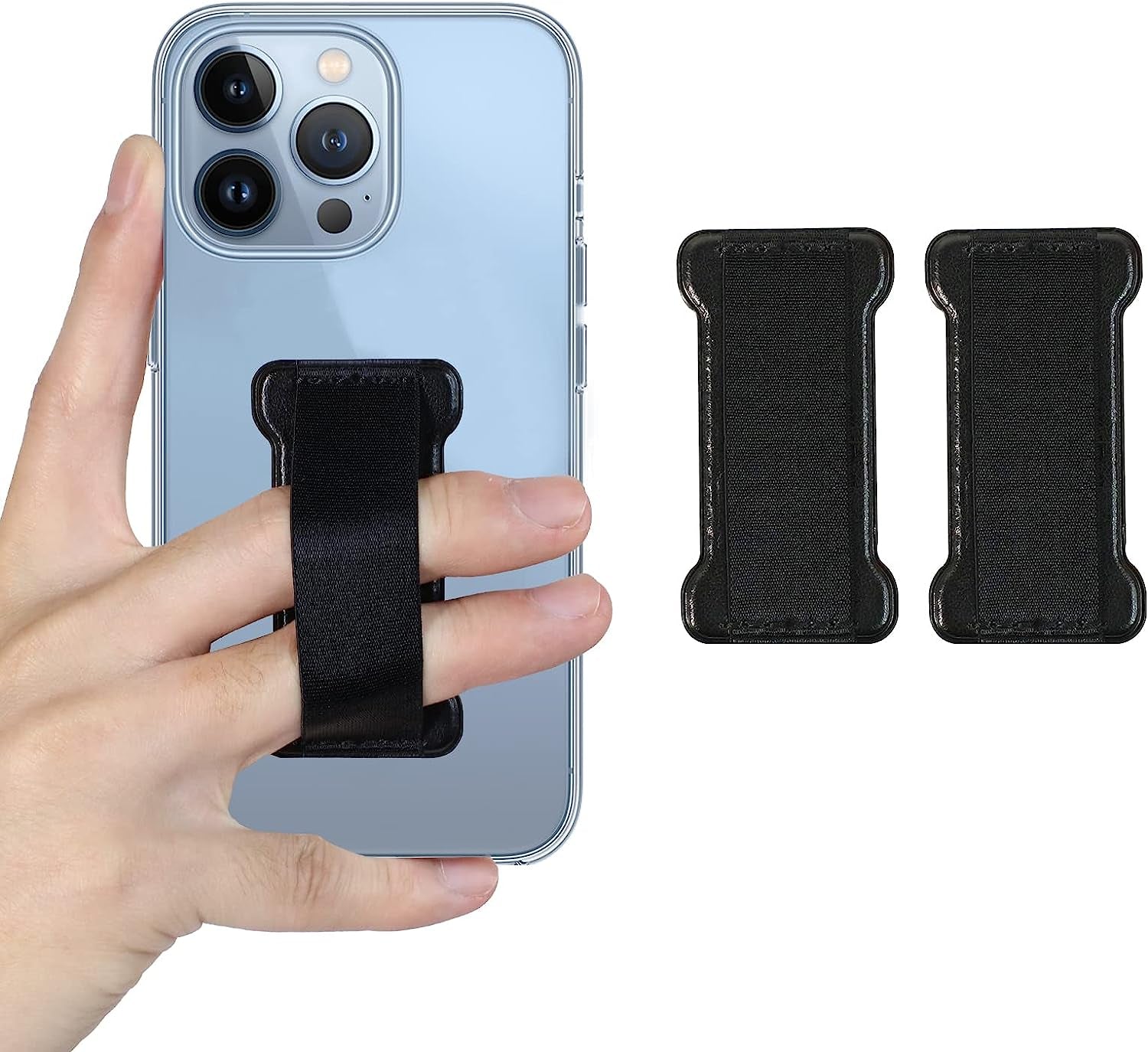 WUOJI - Finger Strap Phone Holder - Ultra Thin Anti-Slip Universal Cell Phone Grips Band Holder for Back of Phone - 2Pack(Black)  WUOJI PU Black  