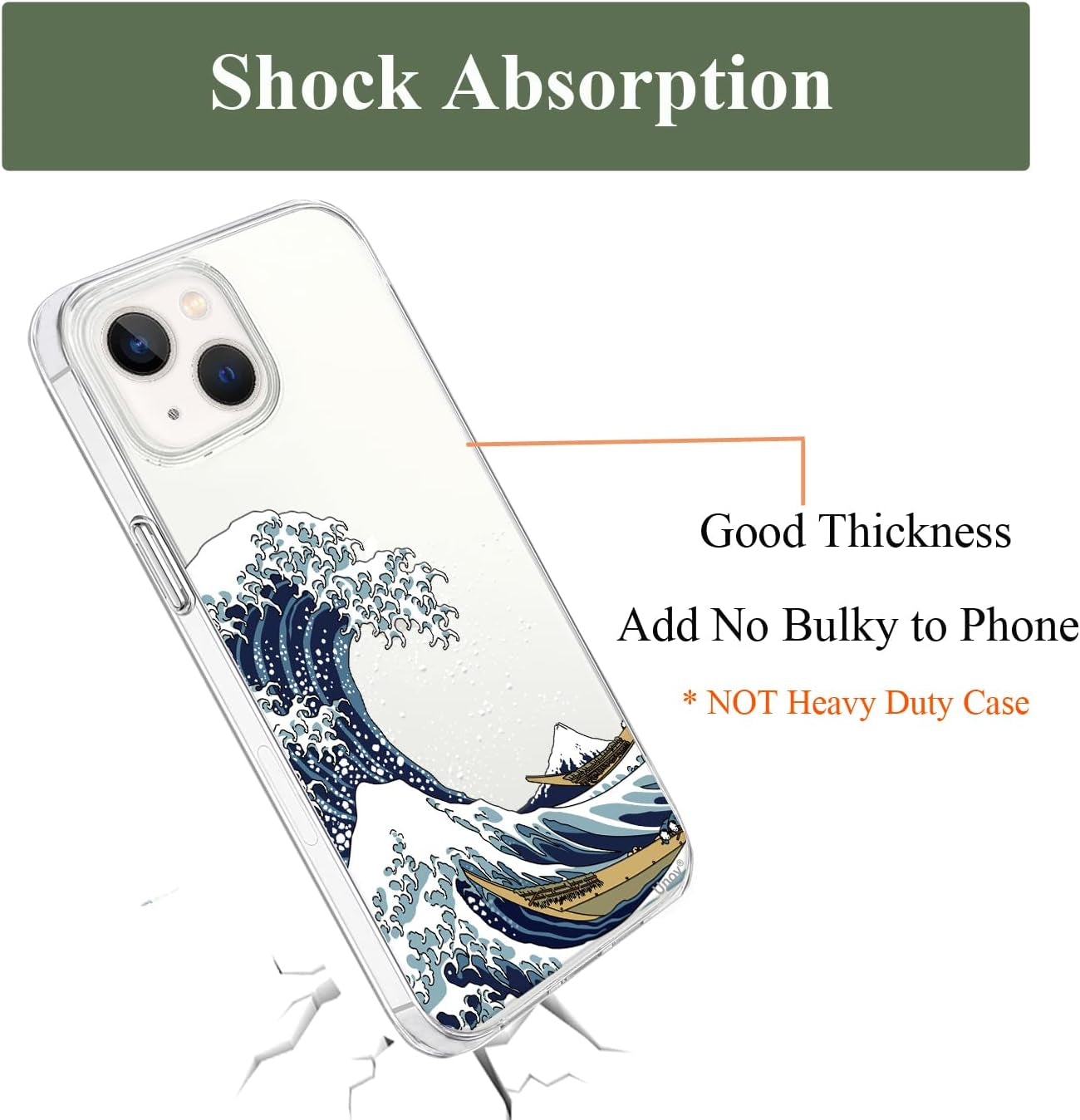 Unov Case Compatible with Iphone 14 plus Case Clear with Design Embossed Pattern Soft TPU Bumper Slim Protective 6.7 Inch (Great Wave)  Unov   
