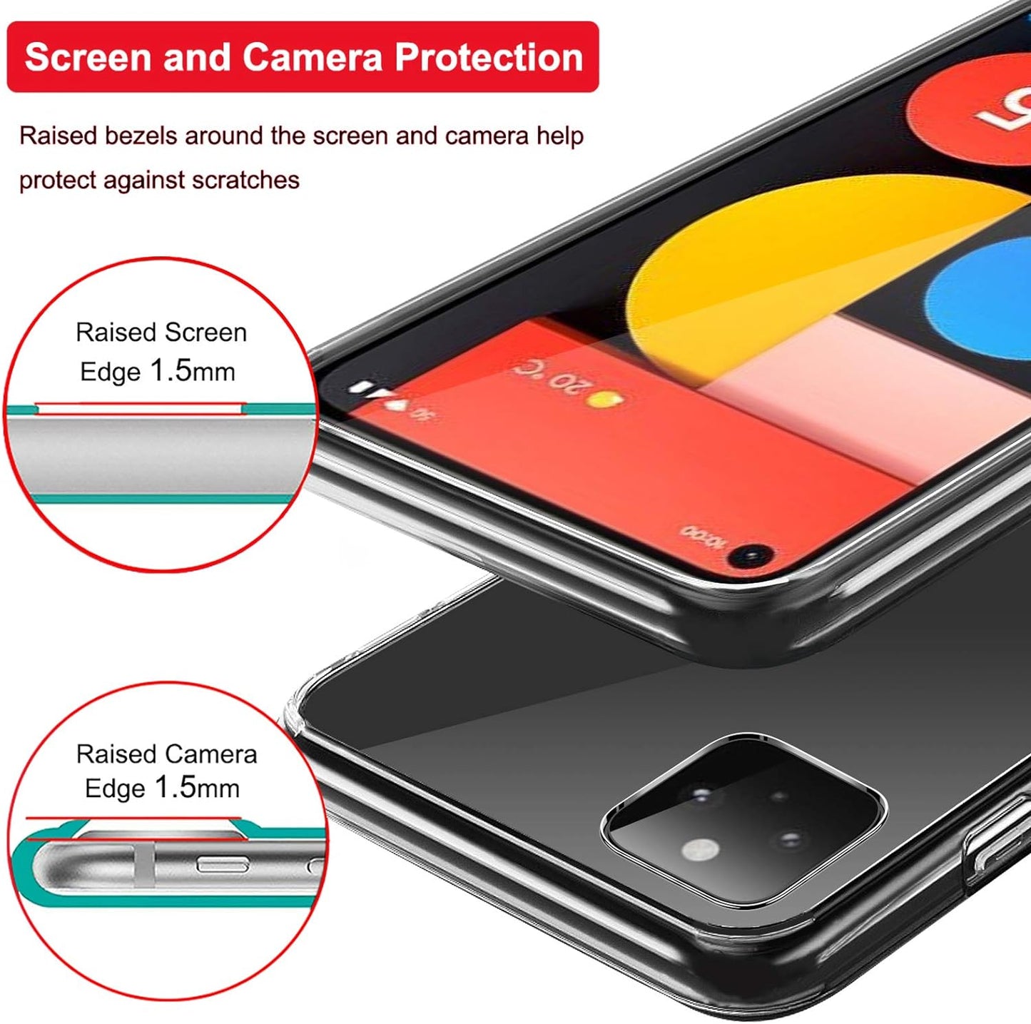 Google Pixel 5 Case Crystal Clear Slim Thin Soft Silicone Shockproof Protective TPU Bumper Thin Cover for Pixel 5 (2020) 6" - Clear  Guuboly   