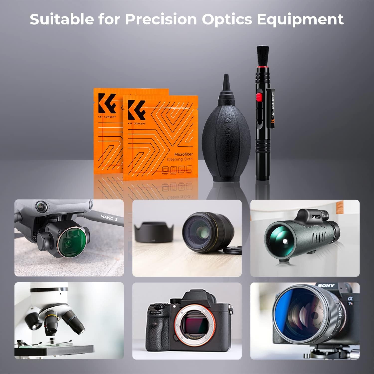 K&F Concept 9-In-1 Camera Lens Cleaning Kit for DSLR Camera Lens Filter Cell Phones with Air Blowing, Vacuum Cleaning Cloth*6, 15Ml Cleaning Cloths Liquid, Lens Cleaning Pen  Shenzhen Zhuoer Photograph   