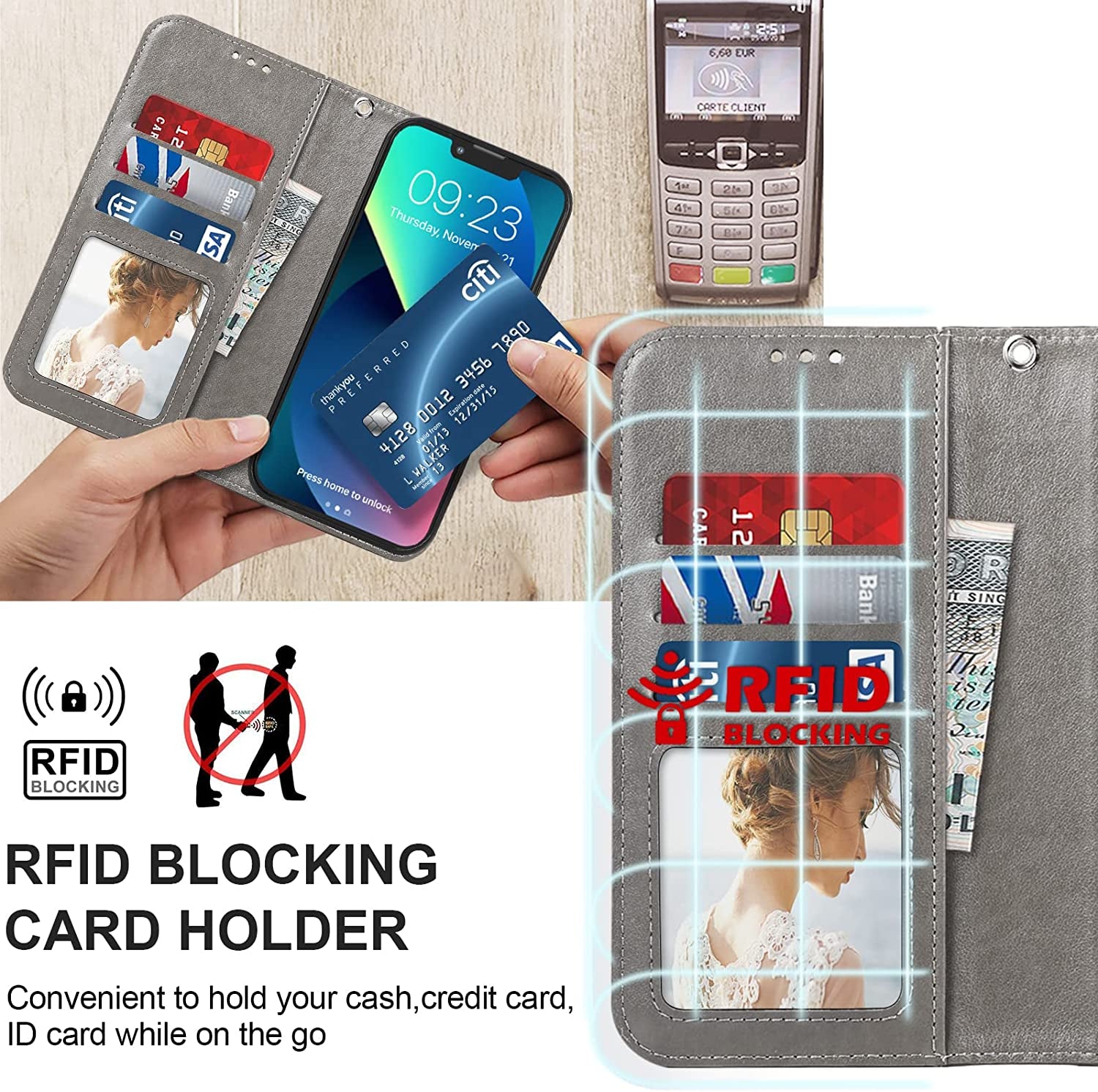 CASEOWL Compatible for Iphone 14 plus Wallet Case [Support Magsafe Charger] 2 in 1 Magnetic Detachable [RFID Blocking] Mandala Embossed Flip Leather Wallet Case with Card Holder,Strap for Women-Gray  CASEOWL   