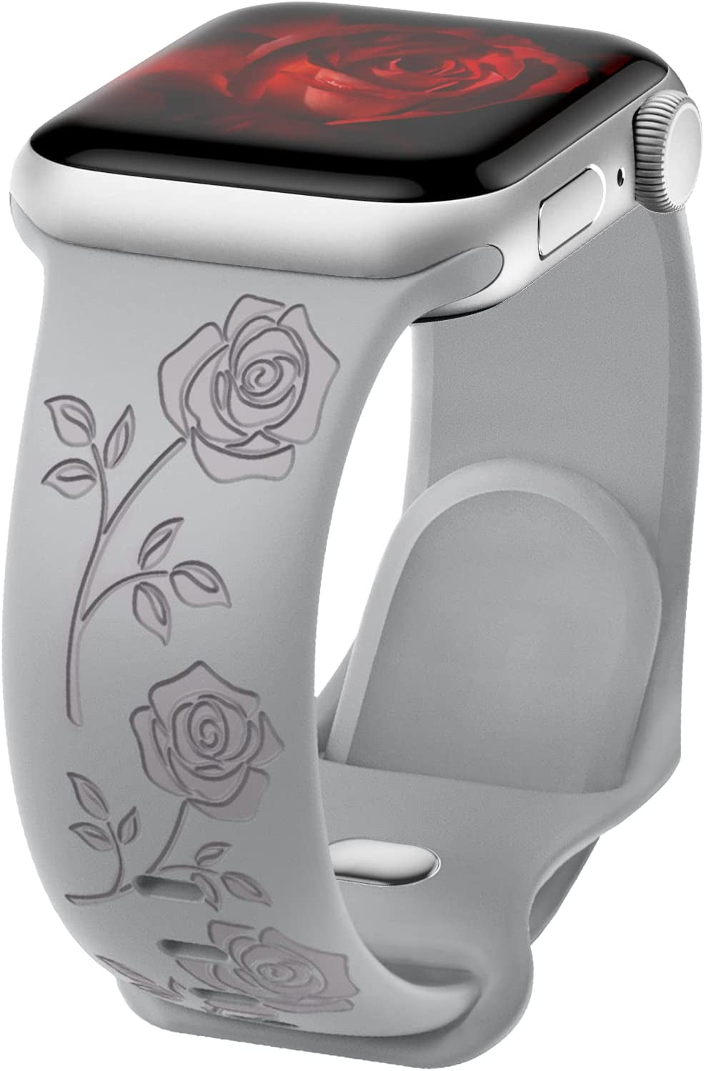 Flower Engraved Band Compatible with Apple Watch Bands 42Mm 44Mm 45Mm 49Mm for Women, Soft Sunflower Laser Silicone Wristbands Cute Sport Straps for Iwatch Series 8/7/Se/6/5/4/3/2/1/Ultra  Butifacion Rose Gray 42mm/44mm/45mm/49mm 