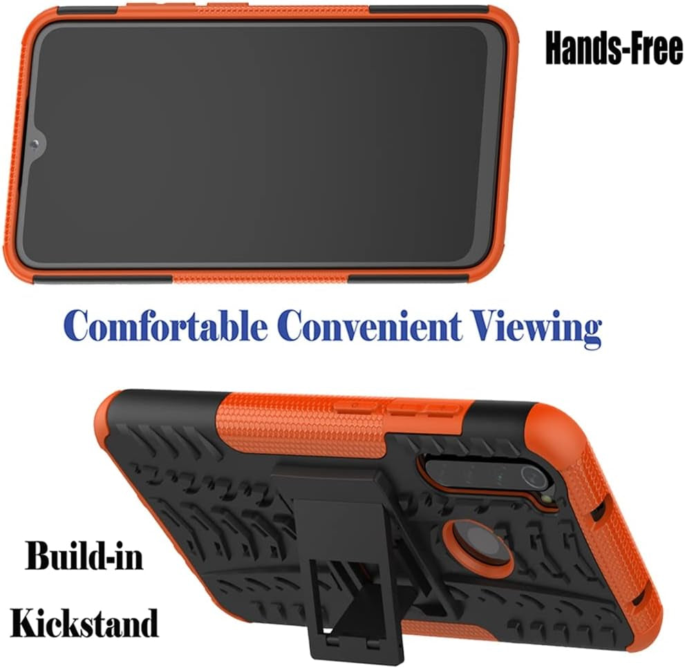 Yerebel for Redmi Note 8 (2019/2021) M1908C3JH Case with Tempered Glass Screen Protector, with Kickstand Hard PC Back Cover Soft TPU Dual Layer Protection Phone Cover for Xiaomi Redmi Note 8 (Orange)  Yerebel   