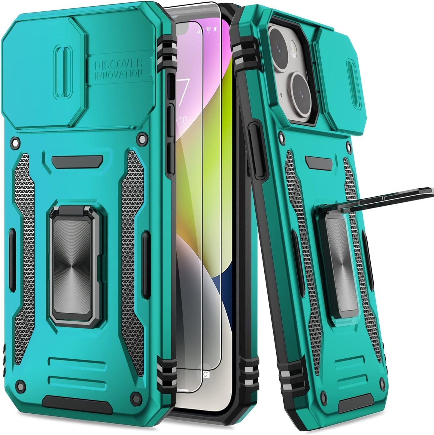 AUPAI Iphone 14 plus Case with Screen Protector,Iphone 14 plus Cover Crystal Clear Anti-Yellow Heavy Duty Acrylic Protective Phone Case with Magnetic Kickstand for Apple Iphone 14 Plus,Green  AUPAI   