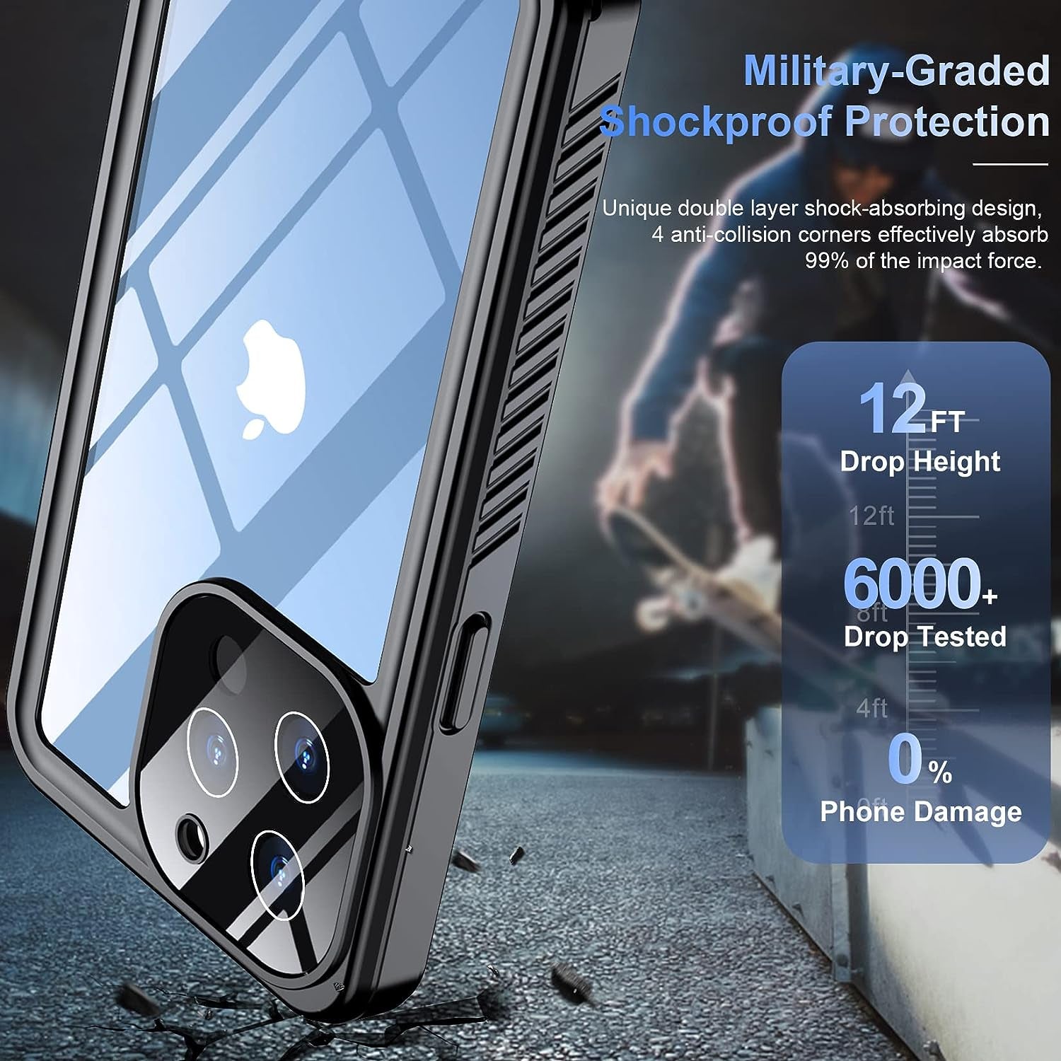 Temdan [Real 360] for Iphone 13 Pro Max Case Waterproof, Built-In 9H Tempered Glass Camera Lens & Screen Protection [13Ftmilitary Dropproof][Full-Body Shockproof][Ip68 Underwater] Phone Case Blue  Temdan   