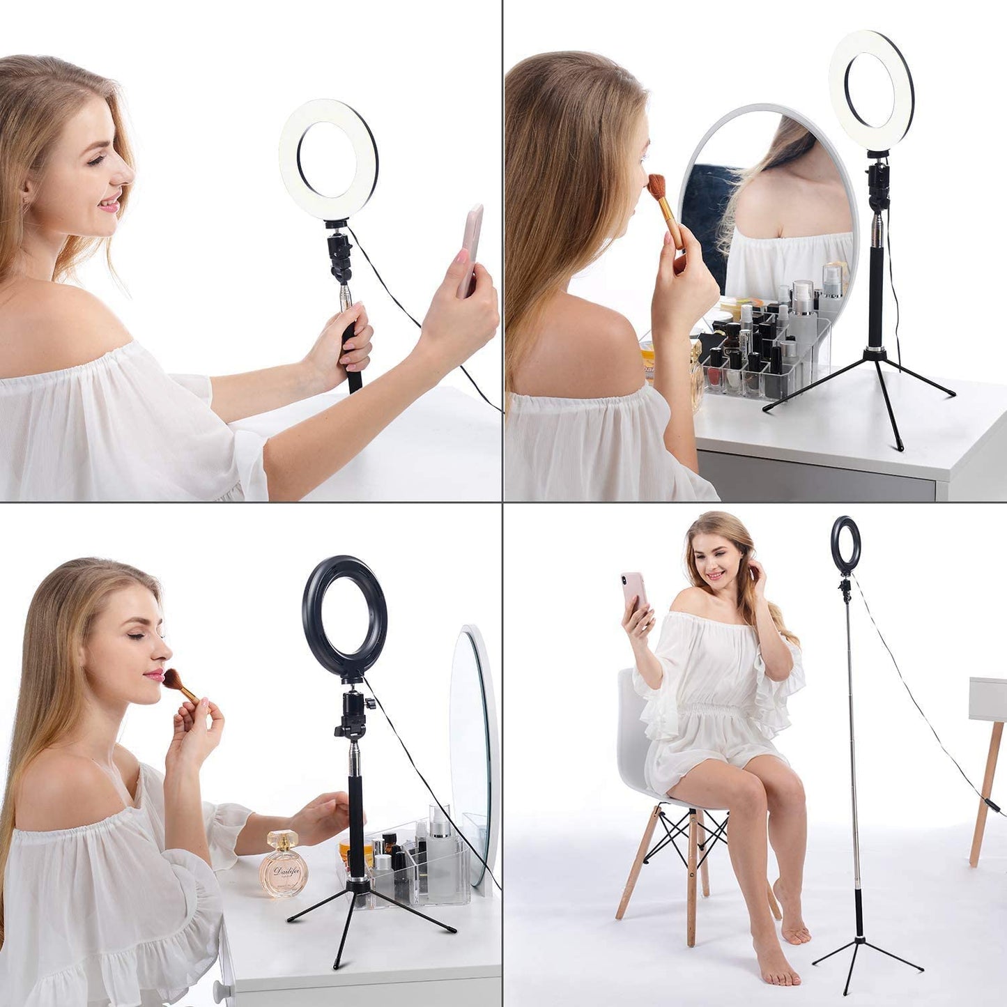 6" Selfie Ring Light with Tripod Stand & Cell Phone Holder for Live Stream Makeup,Mini Led Camera Ring Light Table Lamp Fill Light for Youtube Video Photography Shooting Vlog USB Plug  HOMREALM   