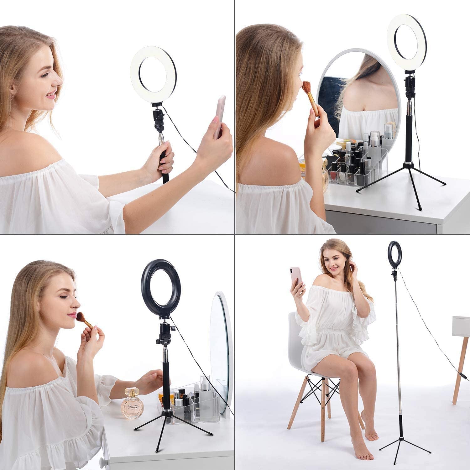 6" Selfie Ring Light with Tripod Stand & Cell Phone Holder for Live Stream Makeup,Mini Led Camera Ring Light Table Lamp Fill Light for Youtube Video Photography Shooting Vlog USB Plug  HOMREALM   