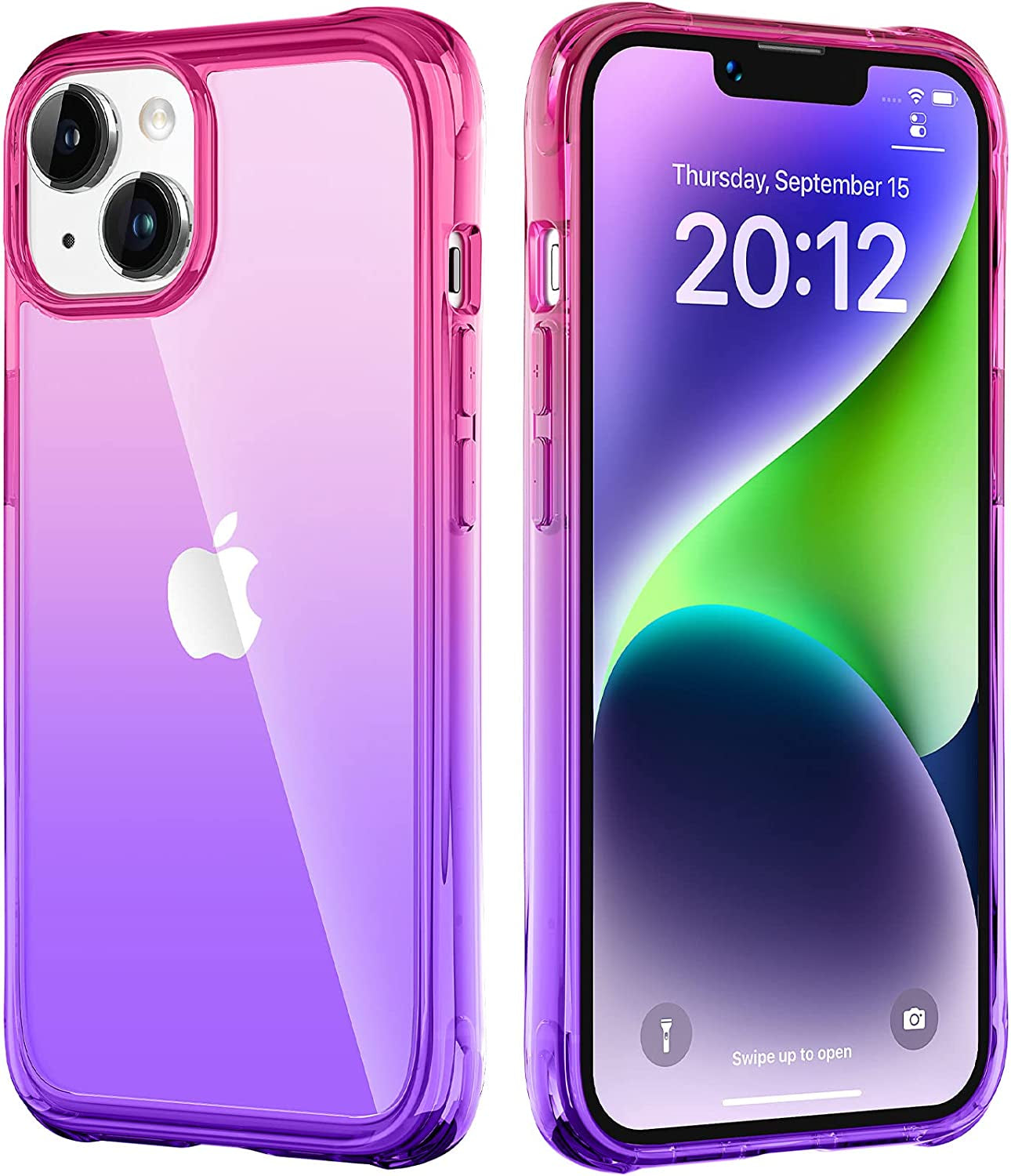 Mkeke for Iphone 14 Case Clear, for Iphone 13 Case Clear, Upgraded Sturdy Phone Case with Military Grade Protective Bumpers for Iphone 14/13, Gradient Dark Black  Shenzhen Make Technology Company Limited Gradient Purple-Pink  