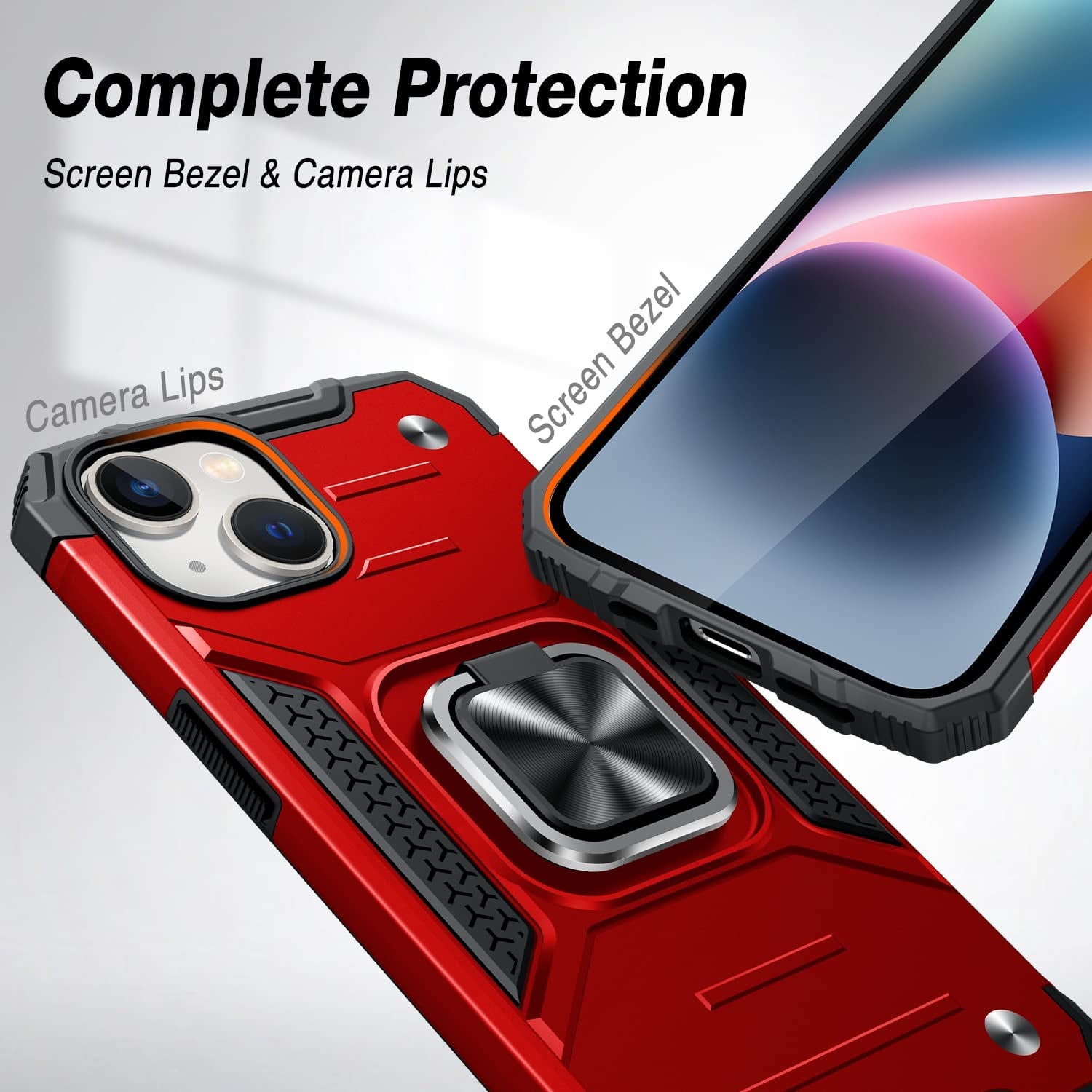 JAME for Iphone 14 Case with Screen Protector [2 PCS], Shockproof Bumper Case for Iphone 14 Case for Women & Men, Heavy-Duty Protection with Metal Ring Kickstand Case for Iphone 14, 6.1 Inch, Red  XJXIN   