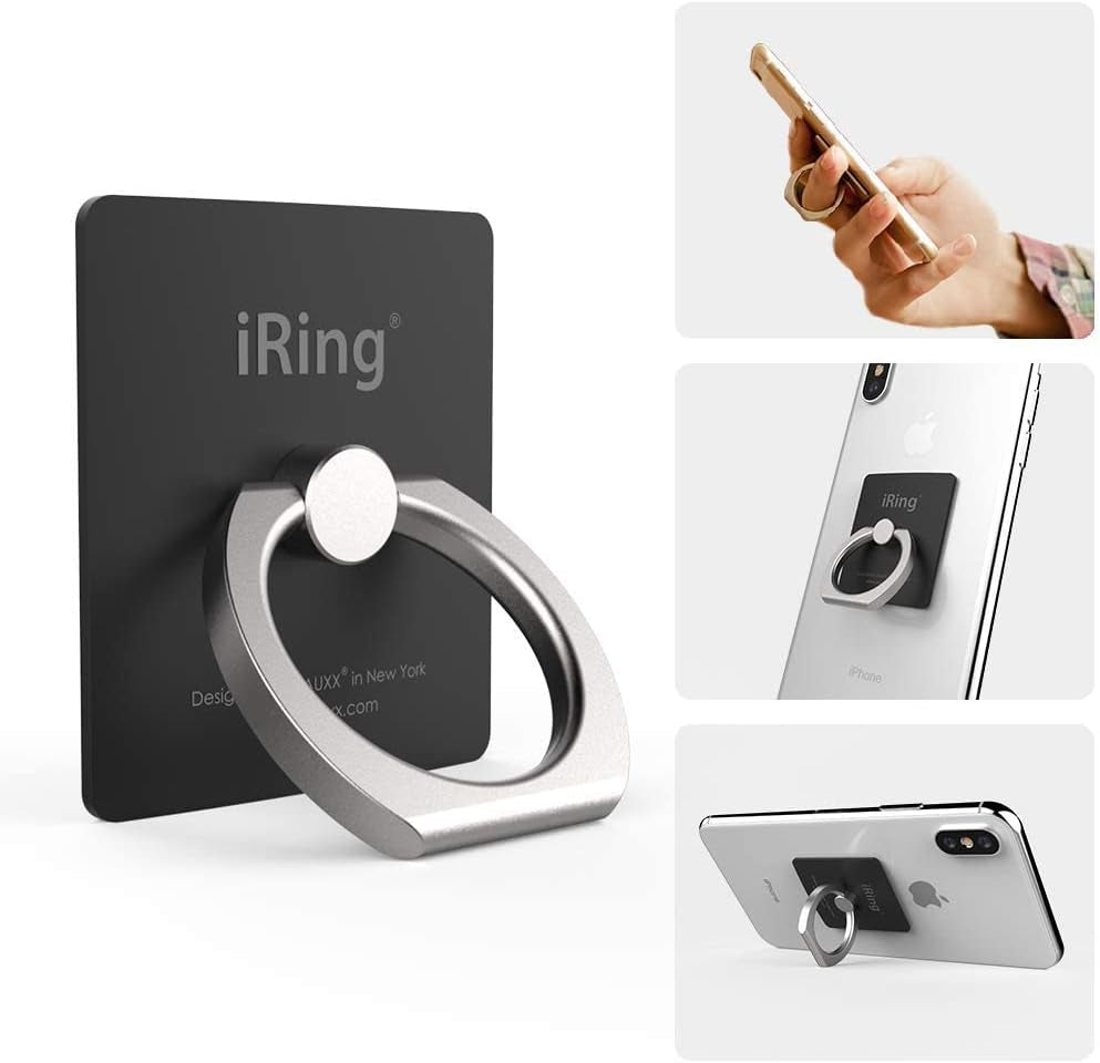 Iring Original, Made in Korea, Phone Ring Holder, Cell Phone Grip Stand, Compatible with Iphone, Galaxy, and Other Smartphones (Black)  AAUXX Korea   
