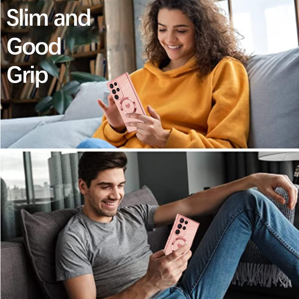 Fiyart Designed for Samsung Galaxy S22 Ultra Case Love Heart Design for Women Girls Soft TPU Plating Full Camera Lens Protection Phone Cover for Galaxy S22 Ultra 6.8"-Pink  Fiyart   