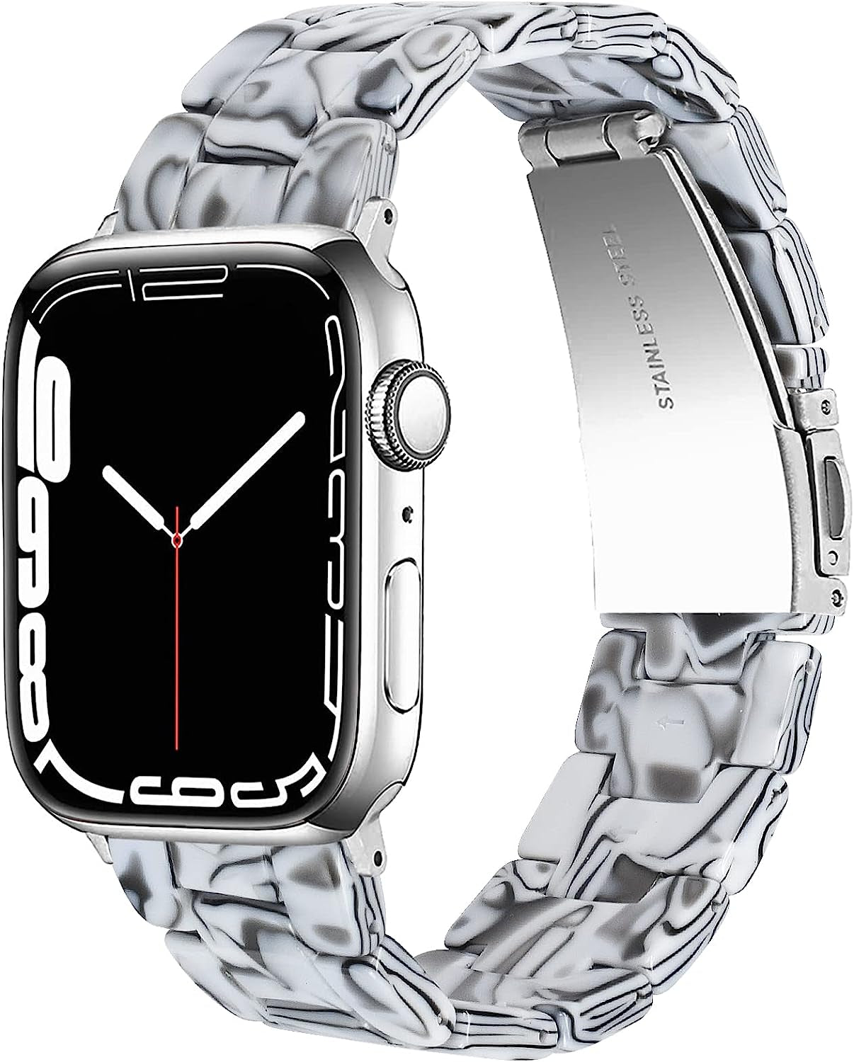 NYENEIL Compatible with Apple Watch Band 38Mm 40Mm 41Mm 42Mm 44Mm 45Mm Ultra 49Mm for Iwatch SE Lightweight Resin Wristband Bracelet Strap Series 8 7 6 5 4 3 2 1 Mens Womens  NYENEIL white+black 42MM/44MM/45MM/49MM 