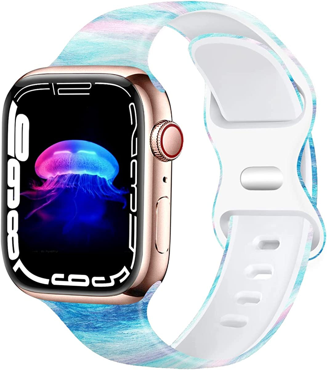 Creategreat Transparent Bands Compatible with Apple Watch Bands 41Mm 40Mm 38Mm 45Mm 44Mm 42Mm for Women Men, Clear Silicone Printed Fadeless Pattern Replacement Strap for Iwatch SE & Series 8,7,6,5,4,3,2,1  CreateGreat Sky Solid 41MM/40MM/38MM 