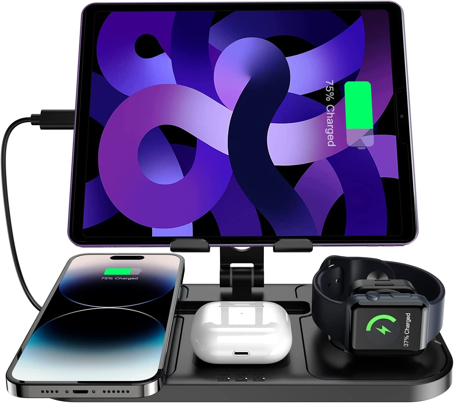 Doeboe Wireless Charger for Iphone, Wired for Ipad Charging Station, 4 in 1 Charging Stand for Iphone 14 Pro Max/13/12, Charging Station for Apple Multiple Devices, for Airpod Pro 3, Iwatch 8/7/6/5  doeboe   
