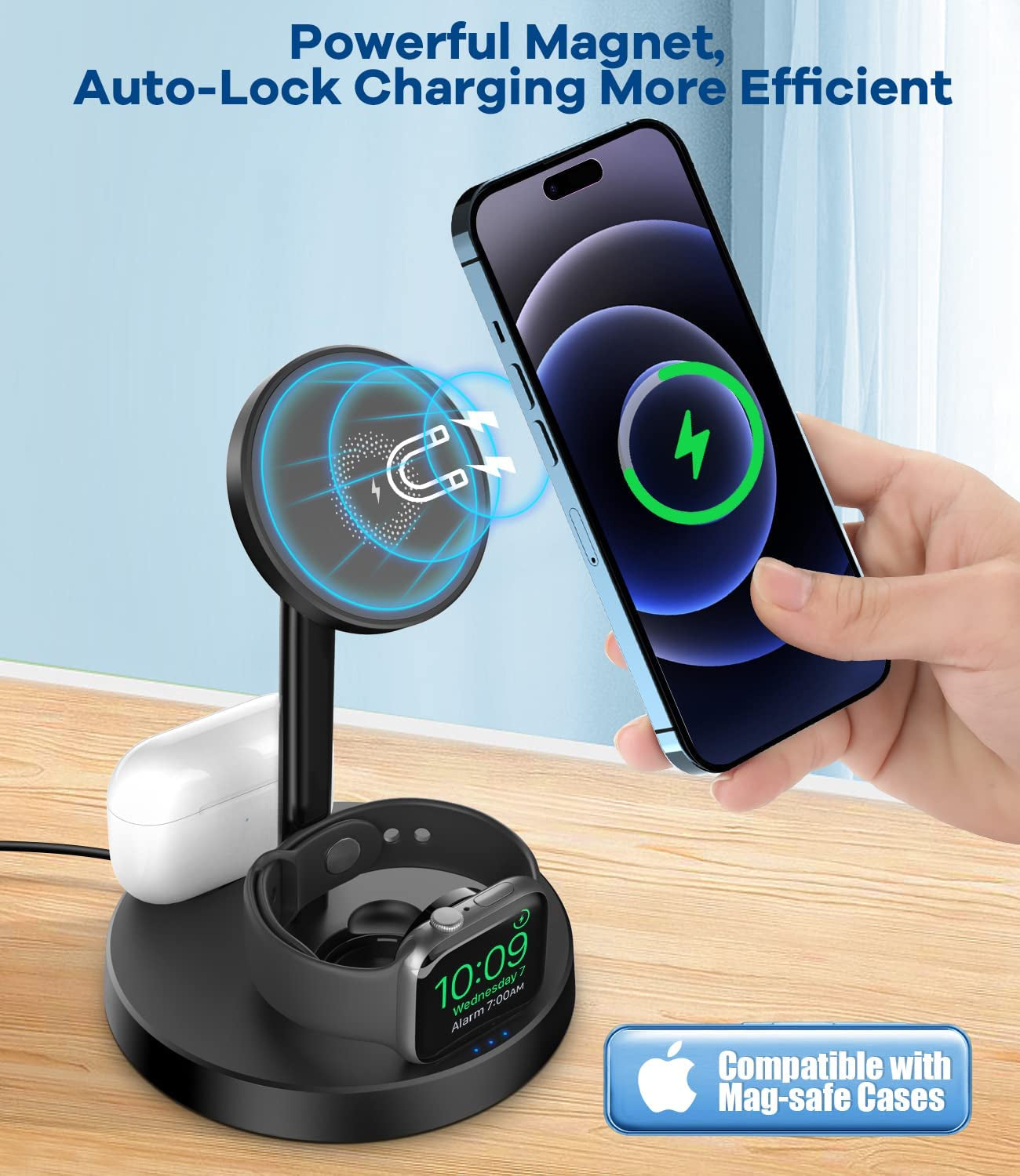 Mag-Safe 3 in 1 Wireless Charging Station, 15W Fast Magnetic Wireless Charger Stand for Iphone 14/13/12Pro/Pro Max/Mini/Plus, Apple Watch Ultra/8/7/6/Se/5/4/3/2, Airpods 3/2/1/Pro with QC3.0 Adapter  Guiartec   