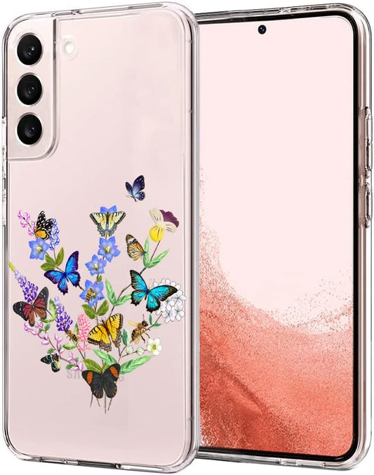 Unov Case Compatible with Galaxy S22 Case Clear with Design Soft TPU Shock Absorption Slim Embossed Pattern Protective 6.1 Inch (Flower Butterfly)  Unov   