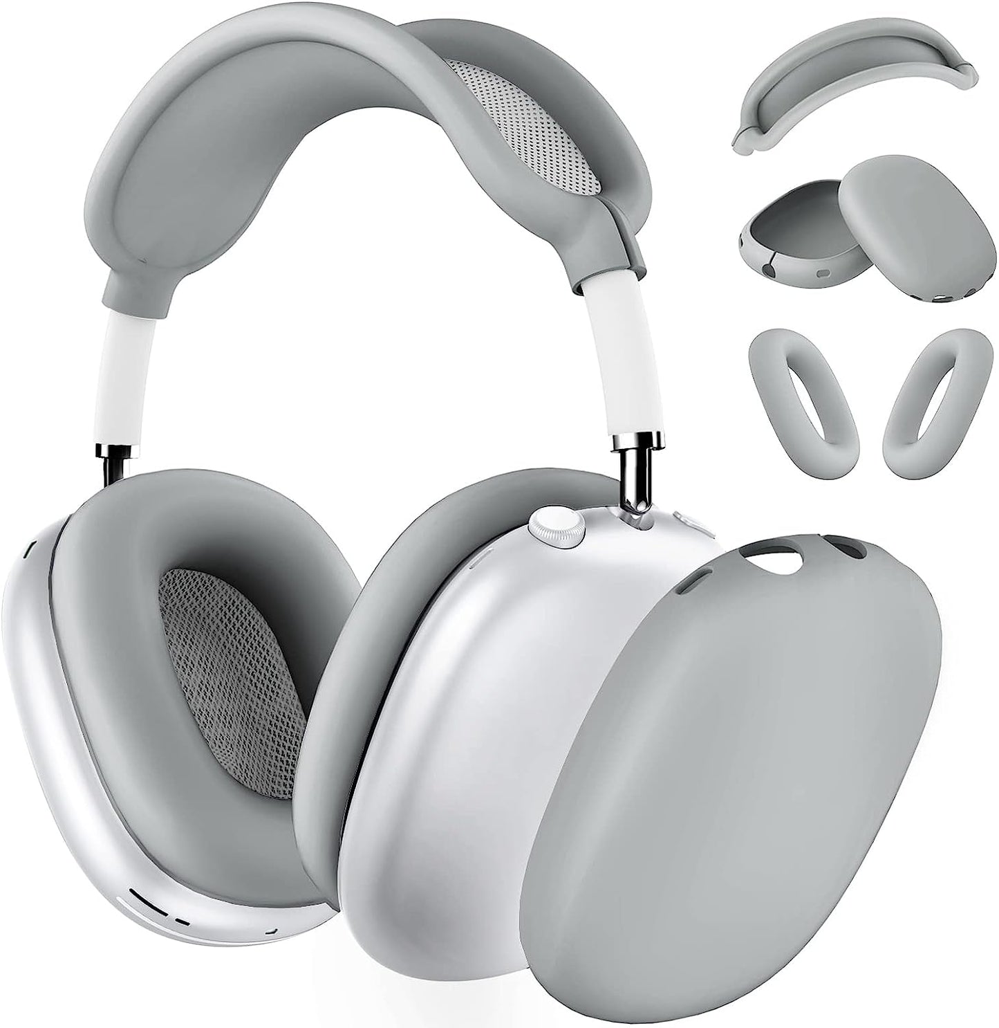 Silicone Case Cover for Airpods Max Headphones, Anti-Scratch Ear Pad Case Cover/Ear Cups Cover/Headband Cover for Airpods Max, Accessories Soft Silicone Skin Protector for Apple Airpods Max (Black)  PonKet Gray-M  