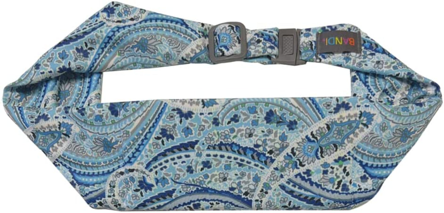 BANDI Large Travel and Running Belt, Securely Carry Keys, Phone, Medicine, Money or Food While You Exercise or Travel within Its Sleek 3 Pocket Design, Size 7.5 Inch by 3.5 Inch Black Solid One Size  BANDI WEAR LLC Blue Paisley  