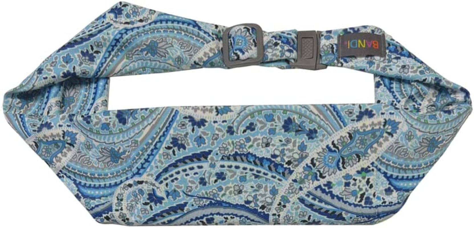BANDI Large Travel and Running Belt, Securely Carry Keys, Phone, Medicine, Money or Food While You Exercise or Travel within Its Sleek 3 Pocket Design, Size 7.5 Inch by 3.5 Inch Black Solid One Size  BANDI WEAR LLC Blue Paisley  
