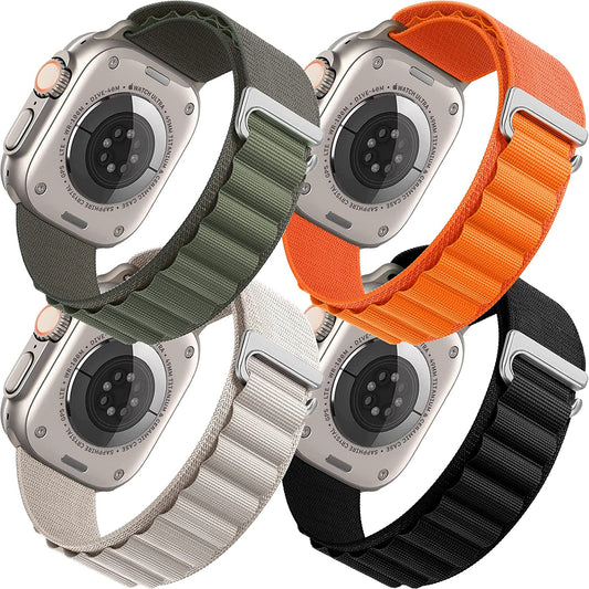 4 Pack Alpine Loop Nylon Band Compatible with Apple Watch Band 49Mm 45Mm 44Mm 42Mm Women Men,Adjustable Sport Metal C-Hook Strap for Iwatch Ultra Series SE 8/7/6/5/4/3/2/1,Black/Orange/Starlight/Green  AWYNJY   