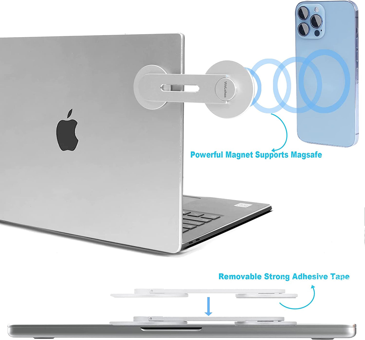 Welohas Magnetic Phone Holder for Laptop,Continuity Camera Mount for Ios 16/Macos 13 Ventura,Suitable for Imac,Desktop Computer,Tesla Model 3/X/Y/S & Iphone 14/13/12,Adjustable Laptop Phone Holder  WeLohas   