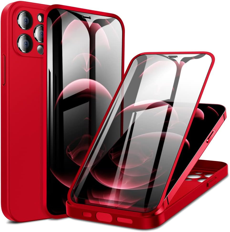 X-Level Compatible with Iphone 12 Pro Max Case,[360 Full Body Protective] with 2X Tempered Glass Screen Protector Ultra Thin Slim Fit Phone Cover for Iphone 12 Pro Max 6.7 Inch (Matte Red)  Pipilu   