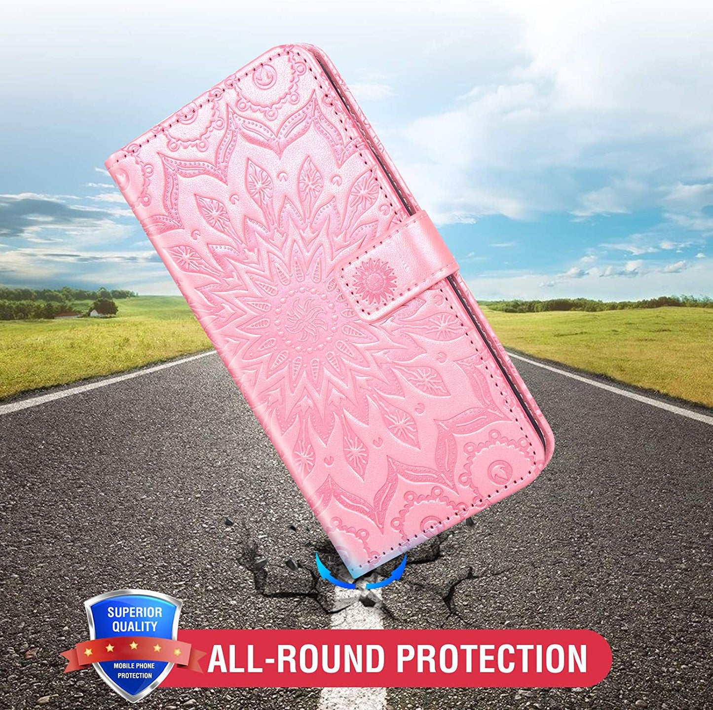 Phone Case for LG V40 Thinq Wallet Cases with Tempered Glass Screen Protector Leather Flip Cover Card Holder Stand Cell Accessories LGV40 Storm V 40 Thin Q V40Thinq LG40 40V 40Thinq Women Rose Gold  Asuwish   