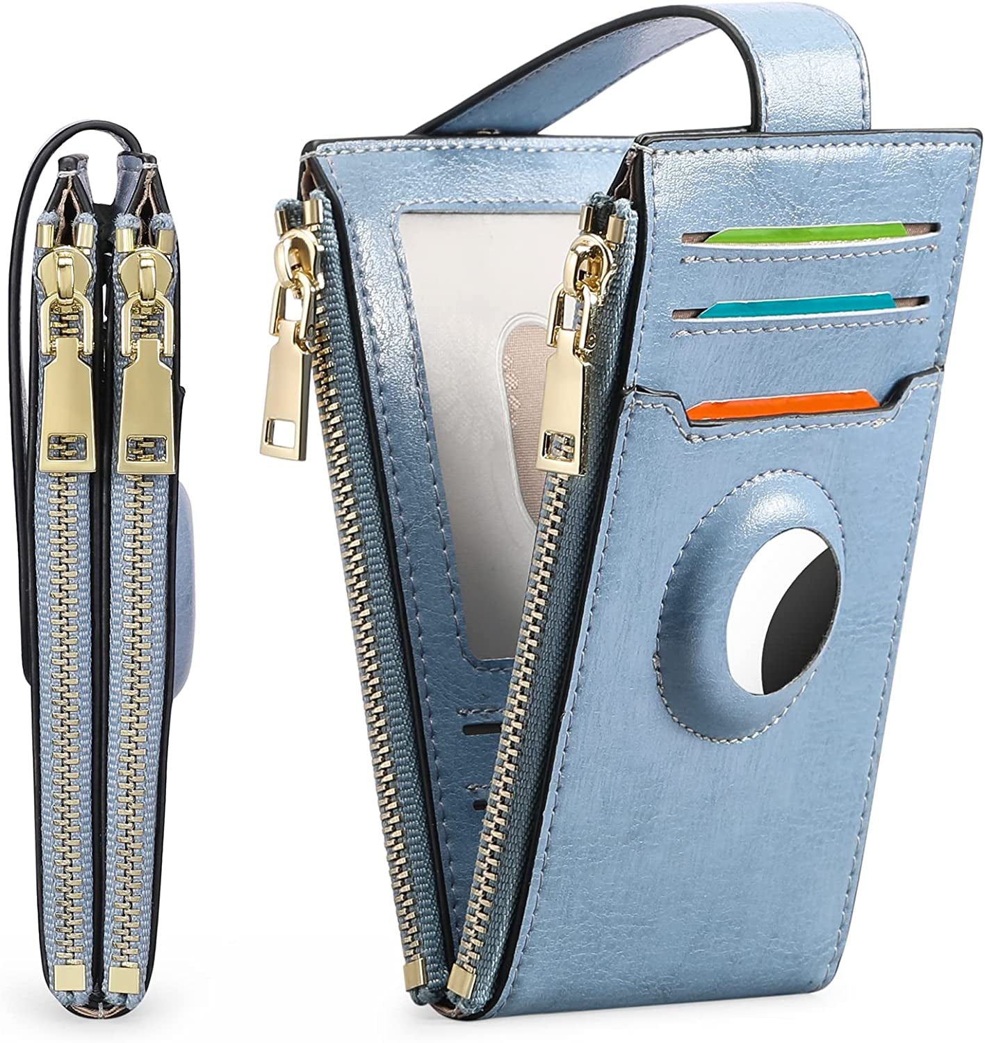 FALAN MULE Womens Airtag Wallet Genuine Leahter Bifold Credit Card Holder with Built-In Integrated Case for Airtag  FALAN MULE Light Blue  