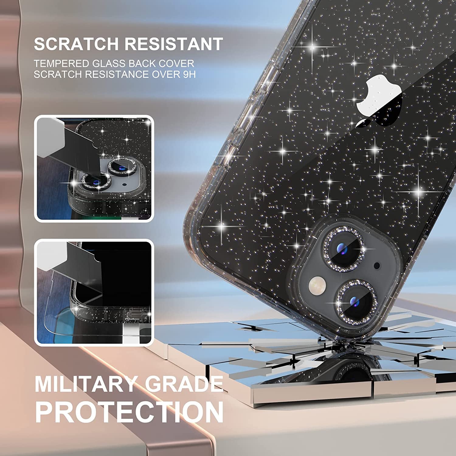 Choiche Compatible for Iphone 14 Case Cute, Women Clear Glitter Bling Sparkly Case, [2 X Diamond Camera Lens Protectors] [2 X Tempered Glass Screen Protectors] 6.1-Inch (Glitter Black)  Choiche   