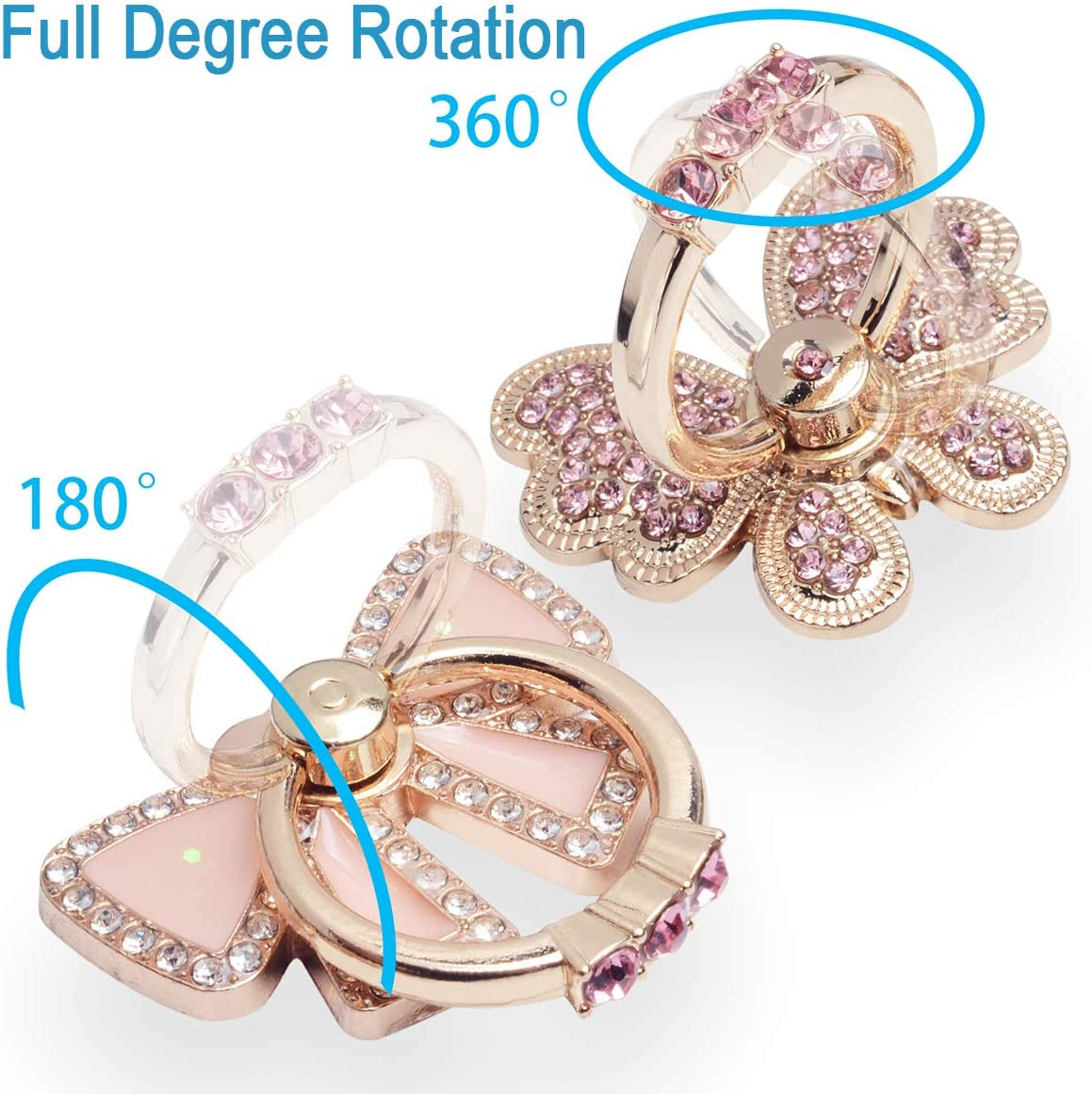 Finger Ring Stand,2 Pack Luxury Glitter Diamond Universal Metal Finger Ring Grip Holder Kickstand for Iphone 14 13 11 Pro Max 8 7 6S Plus,Galaxy S22 Ultra S10 plus S8 S7 Note,All Smartphone,Pink/Bow  WATACHE   