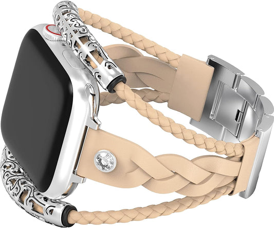 Boho Bracelets Weaving Leather Bands Compatible with Apple Watch 38Mm 40Mm 41Mm 42Mm 44Mm 45Mm 49Mm for Women, Posh Leather Bracelets Jewelry Multilayer Wrap Strap for Iwatch Series Ultra SE 8 7 6 5 4 3 2 1  CTYBB   