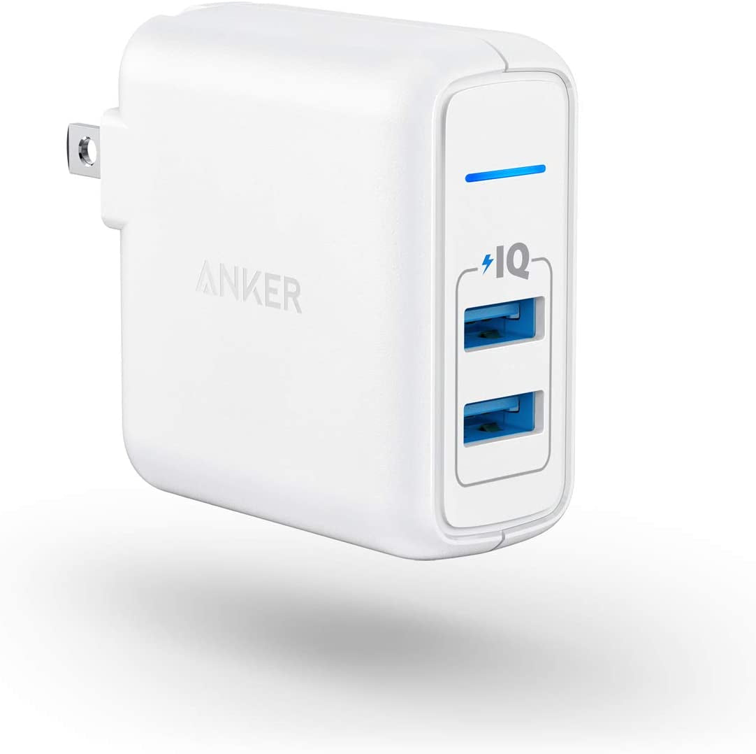 USB Charger, Anker Elite Dual Port 24W Wall Charger, Powerport 2 with Poweriq and Foldable Plug, for Iphone 11/Xs/Xs Max/Xr/X/8/7/6/Plus, Ipad Pro/Air 2/Mini 3/Mini 4, Samsung S4/S5, and More  Anker   